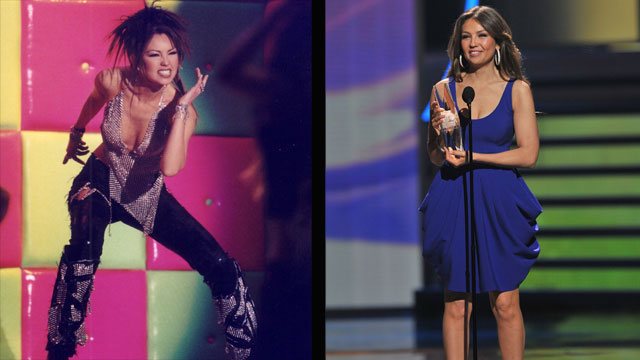 PHOTO: Thalia at Premio Lo Nuestro in 2001 and in 2010.
