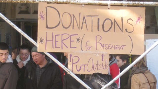 PHOTO: Occupy Sandy organizers collect donations at St Jacobi Church in Sunset Park, Brooklyn.
