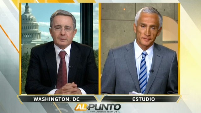 PHOTO: Univision's Jorge Ramos interview Colombia's ex-president Alvaro Uribe.