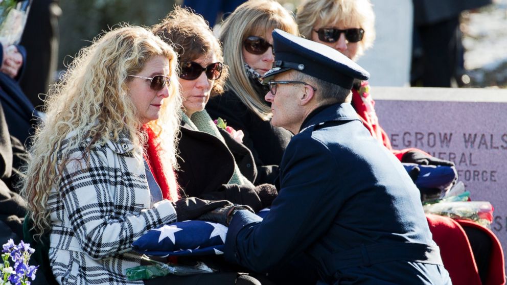 PHOTO: Maj. Gen. Steven Lepper, front right, consoles the family of U.S. Air Force Col. Francis McGouldrick Jr., from left, Marri Petrucci, Melisa Hill, Megan Genheimer, Michele Guess.