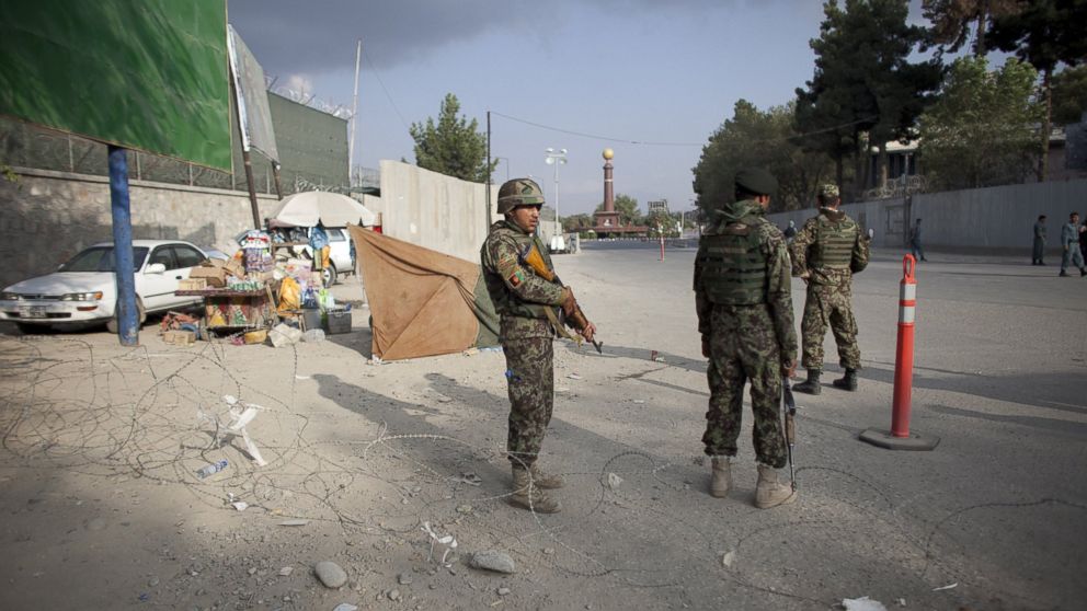 PHOTO: Afghan soldiers during an insurgent attack on the US Embassy near Massood Square, Sept. 13, 2011, in Kabul Afghanistan. 