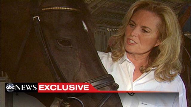 PHOTO: Ann Romney with her dressage horses in Moorpark, California.