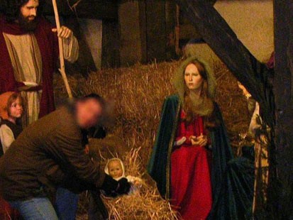 PHOTO: Air Marshals provided ABC News with this photograph that appears to show a manager playing with Baby Jesus inside a nativity scene in Brussels, Belgium.