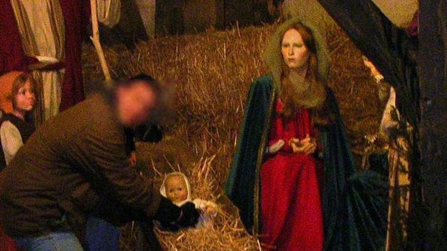 PHOTO: Air Marshals provided ABC News with this photograph that appears to show a manager playing with Baby Jesus inside a nativity scene in Brussels, Belgium.