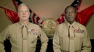 Commandant Gen. James Amos, left, and Sergeant Major Carlton Kent, right, deliver a message to Marines on the repeal of the military?s ?don?t ask don?t tell?