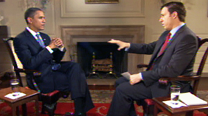PHOTO Jake Tapper interviews President Obama during an ABC News? exclusive interview, November 9, 2009.