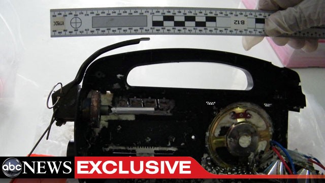 PHOTO: Forensic photographs obtained exclusively by ABC News show an explosive device hidden in a handheld radio allegedly designed to be used in a failed bombing attack in Bangkok, Thailand.