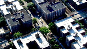PHOTO An aerial view of the scene where raids took place in New York is shown.