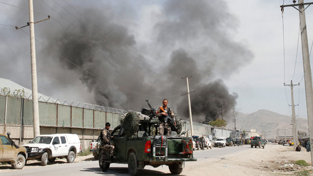 PHOTO: Smoke billows out from a compound after it was attacked by militants in Kabul, Afghanistan, May 2, 2012. Taliban insurgents attacked a compound housing foreigners in the Afghan capital Wednesday, killing seven people, hours after President Barack O