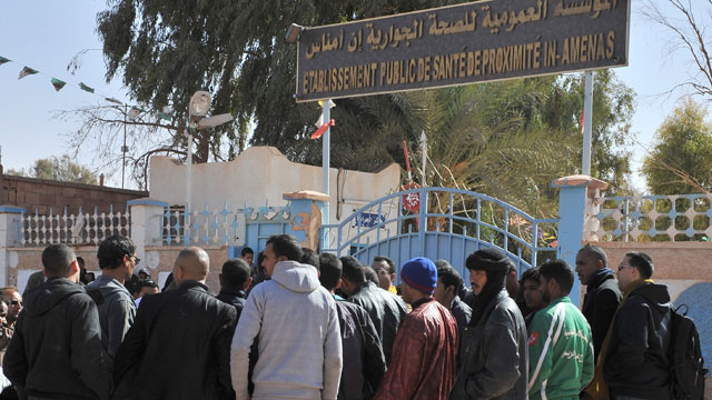 PHOTO: Residents of Ain Amenas, Algeria, gather outside the hospital trying to get information concerning relatives wounded during the terrorist attack at the gas plant, Jan. 18, 2013.