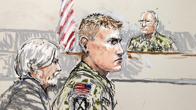 PHOTO: U.S. Army Staff Sgt. Calvin Gibbs, center, is shown in this courtroom sketch, Nov. 9, 2010.