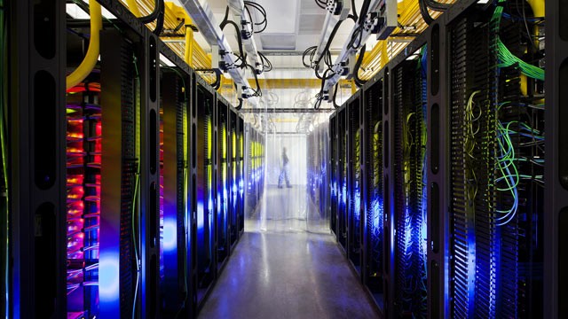 PHOTO: Routers and switches in Googles data center in Council Bluffs, Iowa, allow Googles data centers to talk to each other.