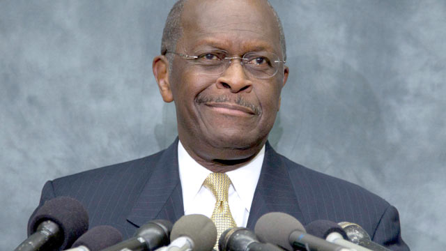 PHOTO: Republican presidential candidate Herman Cain pauses as he speaks at the Congressional Health Caucus Thought Leaders Series, Capitol Hill, Washington DC, Nov. 2, 2011.