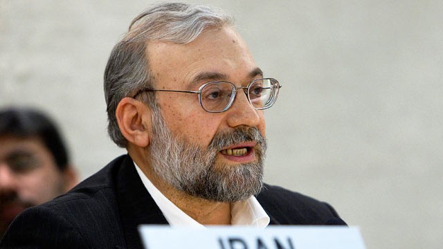 PHOTO: Mohammad Javad Larijani, Secretary General of the High Council for Human Rights of the Islamic Republic of Iran, delivers his speech during the Universal Periodic Review on Iran at the European headquarters of the U.N. in Geneva, Switzerland, in th