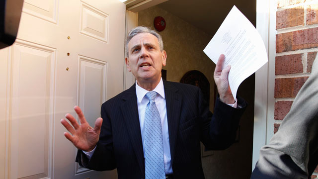 PHOTO: Joel Bennett, an attorney for a woman who accused Herman Cain of sexual harassment while both worked at the National Restaurant Association, hands out statements during a news conference outside his office, Washington, Nov. 4, 2011.