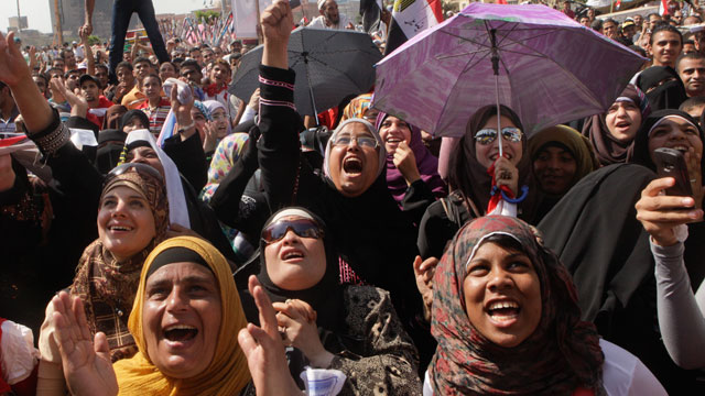 PHOTO: Egyptian protesters shout slogans at a protest in Tahrir Square, Cairo, Egypt, June 8, 2012.