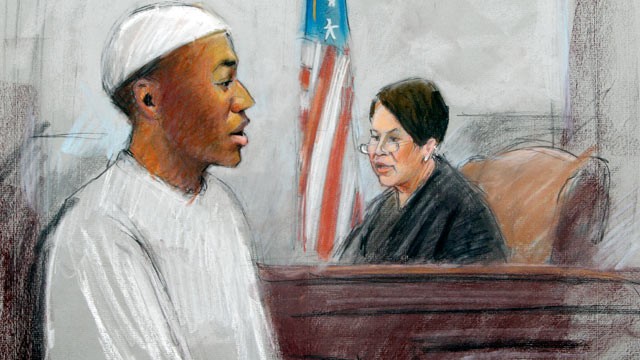 PHOTO: In a courtroom sketch, Umar Farouk Abdulmutallab, the man who tried blowing up a Northwest Airlines flight on Christmas Day 2009 is sentenced to life in prison by U.S. District Judge Nancy Edmonds in federal court in Detroit, Feb. 16, 2012.