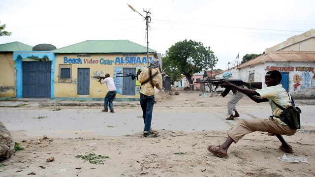 PHOTO: Al-Shabaab fighters exchange gun fire with government forces in Mogadishu on July 3, 2009. Ahmed Abdulkadir Warsame, a Somali national and suspected leader of the Al-Shabaab terror group, was captured by U.S. special forces off Africas eastern co