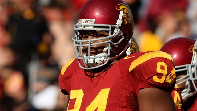 PHOTO: Defensive tackle Armond Armstead #94 of the USC Trojans waits for play against the Arizona State Sun Devils on October 10, 2008 at the Los Angeles Coliseum in Los Angeles, Calif., Armstead played for the Trojans 2008-2010.