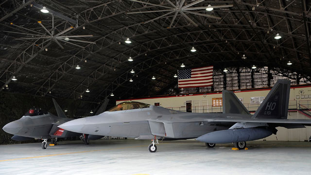 PHOTO: U.S. Air Force F-22 Raptor fighter jets are seen at the U.S. air base July 26, 2010 in Osan, South Korea.