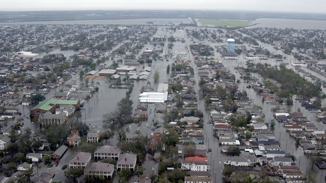 PHOTO: Flooded neighborhoods can be seen as the Coast Guard conducts initial Hurricane Katrina damage assessment overflights August 29, 2005, in New Orleans, Aug. 29, 2005.