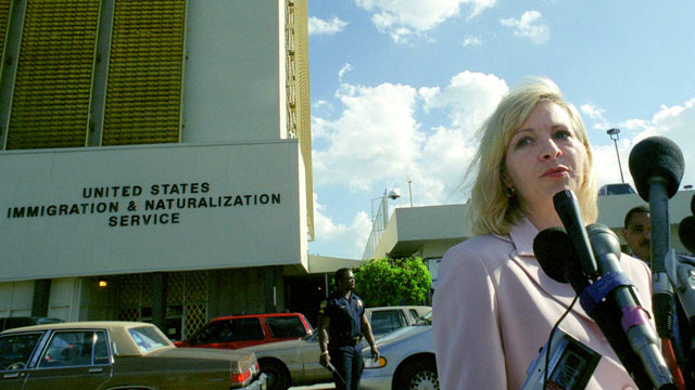 PHOTO: Immigration and Naturalization spokesperson Karen Kraushaar offers an official statement after a meeting with the Miami family of Elian Gonzalez.
