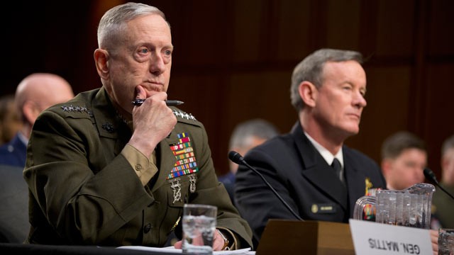 PHOTO: Marine Gen. James Mattis, commander, U.S. Central Command, left, and Navy Adm. William McRaven, commander, U.S. Special Operations Command, listen during a Senate Armed Services committee hearing on Capitol Hill on March 5, 2013, in Washington.