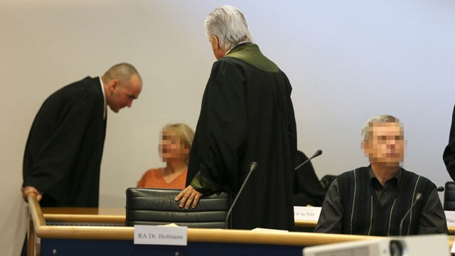 PHOTO: Accused Russian spies with the aliases Andreas (R) and Heidrun (L) Anschlag appear in court on the first day of their trial on Jan. 15, 2013 in Stuttgart, Germany. NOTE: The identities of people in this image have been obscured at the request of t