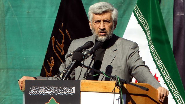 PHOTO: Iran's top national security official, Saeed Jalili, speaks outside the former US embassy during a rally to mark the storming of the American embassy by Iranian students 32 years ago, Tehran, Iran Nov.4, 2011.