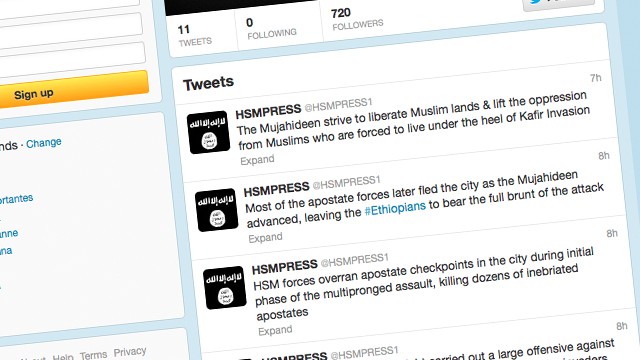 PHOTO: Al-Qaeda linked al-shabab has opened a new Twitter account in English.