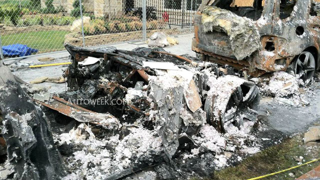PHOTO: The remains of a Fisker Karma. Robert Baker, the chief fire investigator for Fort Bend County, Texas, told AutoWeek magazine that the Karma was in flames less than three minutes after the driver pulled into the garage.