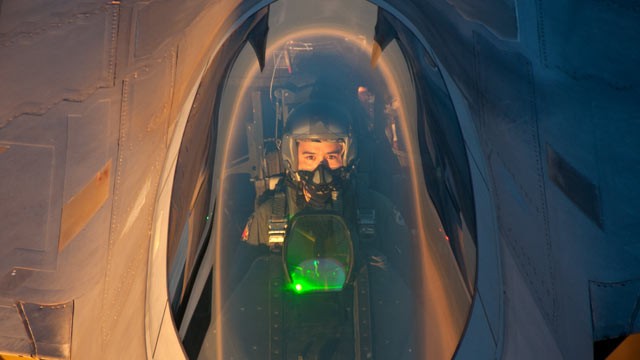 PHOTO: An F-22 Raptor pilot from Tyndall Air Force Base, Fla. flies behind a KC-135 Stratotanker from Altus AFB, Okla. after an air refueling Aug. 21, 2012. The F-22 was refueled outside of New York in support of the Brooklyn Cyclone fly-over during Air F