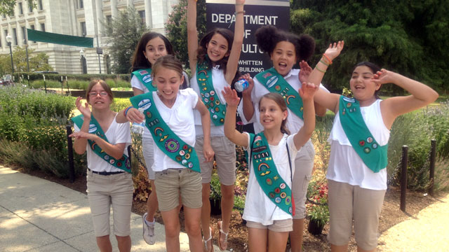 PHOTO: Girl Scouts from Troop 6811 of Sandy Spring, Maryland celebrate after meeting with a high-ranking official of the Agriculture Department.