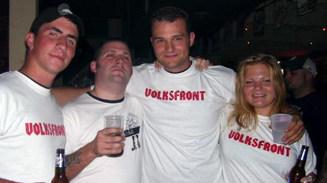 PHOTO: Misty Cook, a former girlfriend of Wade Page, the man authorities say killed six people in a Sikh temple in Milwaukee before being gunned down, is seen here (far right) wearing a t-shirt with the name of the extremist right-wing group Volksfront.