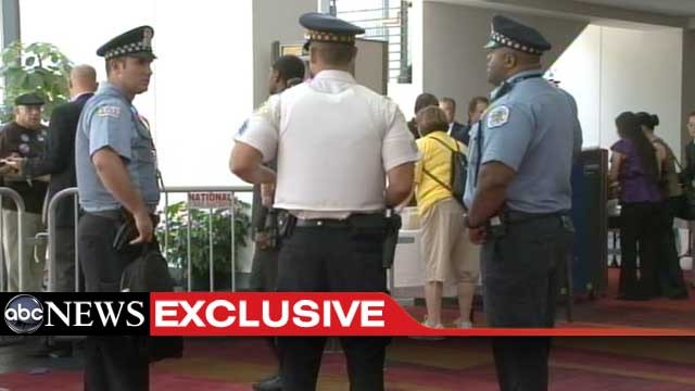 PHOTO: Mayor Rahm Emanuel brought dozens of Chicago police officers with him to Charlotte to work security at the Democratic National Convention. Some are seen here Monday morning in the Convention Center atrium.