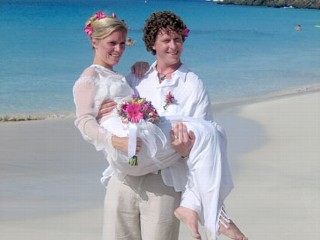 PHOTO: Seen here is Stephanie Wear and her husband on the beach celebrating their green wedding.
