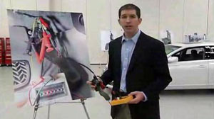 Matthew Schwall, managing engineer of Exponent?s Vehicle Engineering, shows a rewired accelerator pedal in a video posted Mar 8, 2010 on Toyota?s website.