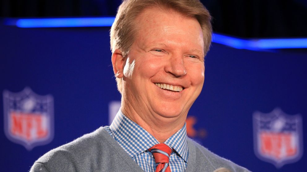 PHOTO: Phil Simms speaks during a press conference at the J.W. Marriott Indianapolis, Feb. 1, 2012, in Indianapolis, Indiana.