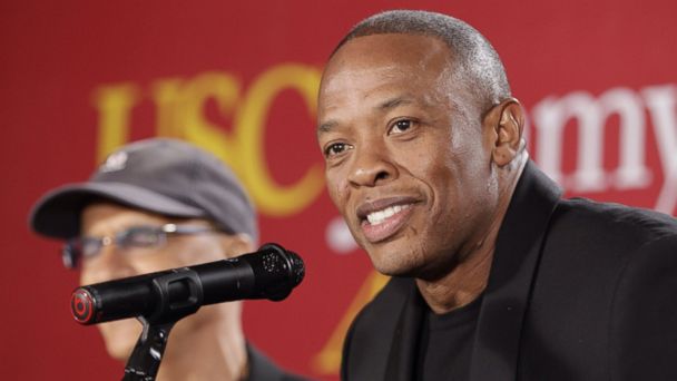 Hip-hop mogul Dr. Dre, announces a $70 million dollar donation to create the new "Jimmy Iovine and Andre Young Academy for Arts and Technology and Business Innovation," May 15, 2013. 
