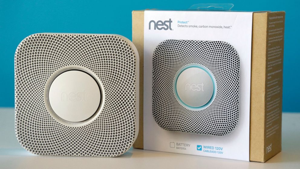 PHOTO: One of Nests products, the smoke and carbon monoxide alarm, is shown at the companys offices, in Palo Alto, Calif.
