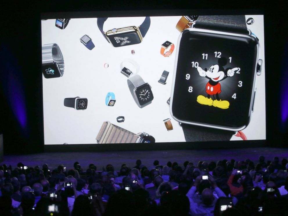 PHOTO: A video about the Apple Watch is shown during an Apple special event at the Flint Center for the Performing Arts, Sept. 9, 2014 in Cupertino, Calif.