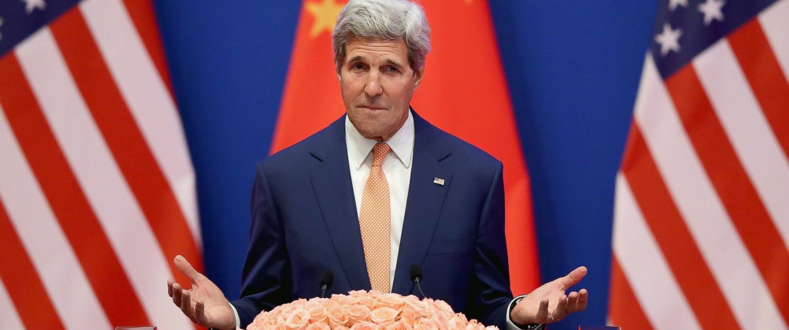 PHOTO: U.S. Secretary of State John Kerry gives a speech at Diaoyutai State Guest House, July 9, 2014, in Beijing.