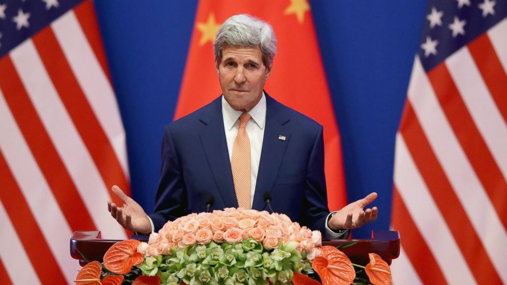 PHOTO: U.S. Secretary of State John Kerry gives a speech at Diaoyutai State Guest House, July 9, 2014, in Beijing.