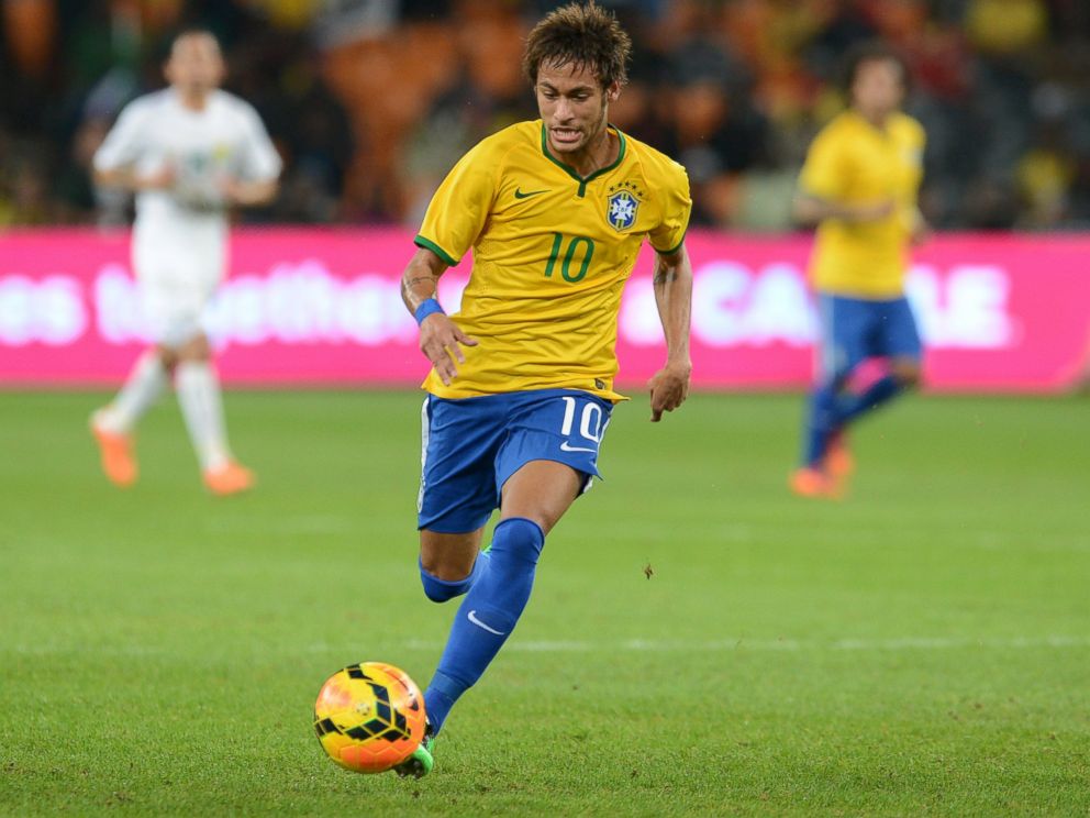 PHOTO: Neymar of Brazil kicks the ball during a match between South Africa and Brazil