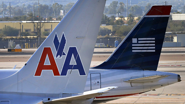 PHOTO: American Airlines and US Airways jets