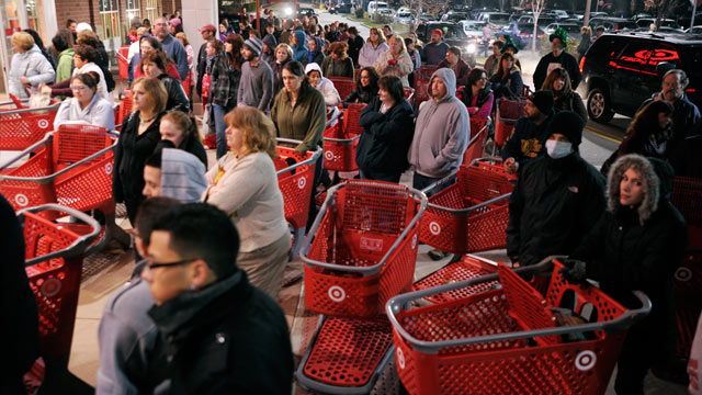 PHOTO: A crowd of shoppers wait outside the Target store in Lisbon, CT., before the store opens for Black Friday, Nov. 25, 2011.