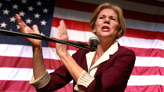 PHOTO: Democratic candidate for the U.S. Senate, Elizabeth Warren addresses an audience during a campaign rally at a high school in Braintree, Mass., Sunday, Nov. 4, 2012.