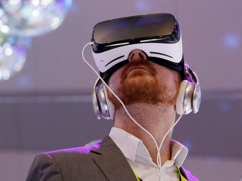 PHOTO: People wear Samsung Gear VR sets during a virtual reality demonstration at CES International in Las Vegas, Jan. 6, 2016.