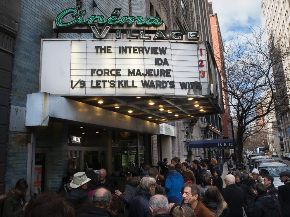 PHOTO: Patrons wait in line to see The Interview at the Cinema Village movie theater on Dec. 25, 2014, in New York City.