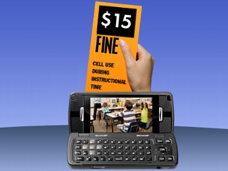 cell phone policy calls for $15 fine and detention, but use OK during lunch